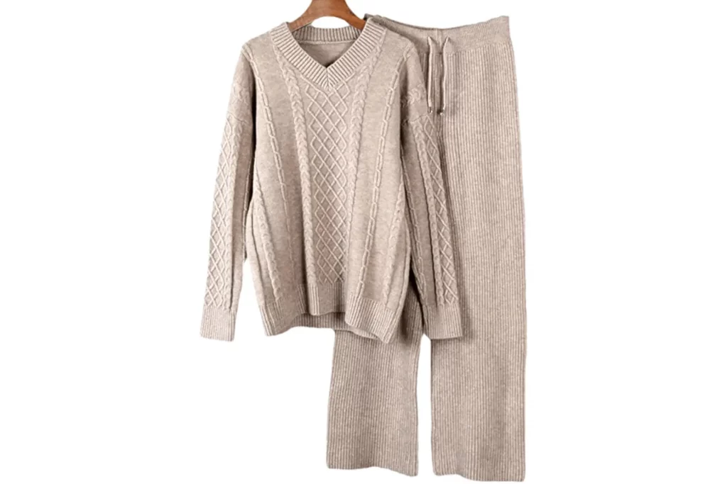 V Neck Thicken Cashmere Knitted Sets Women