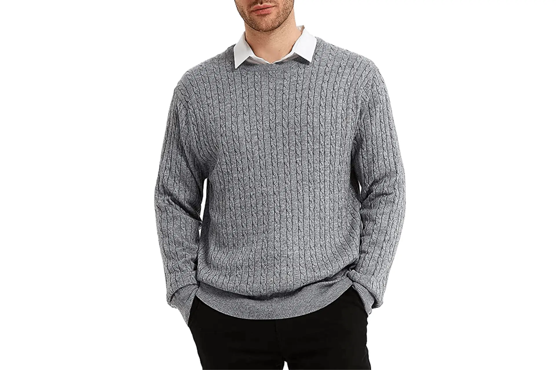 Kallspin Men's Cable Knit Crewneck Sweater