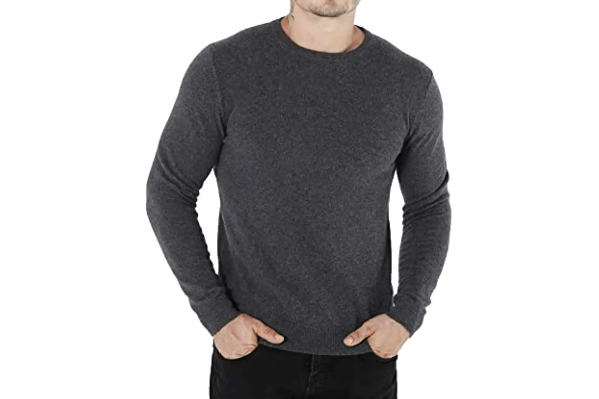 WOSICA Men's 100% Cashmere Pullover with Long Sleeve Crew Neck