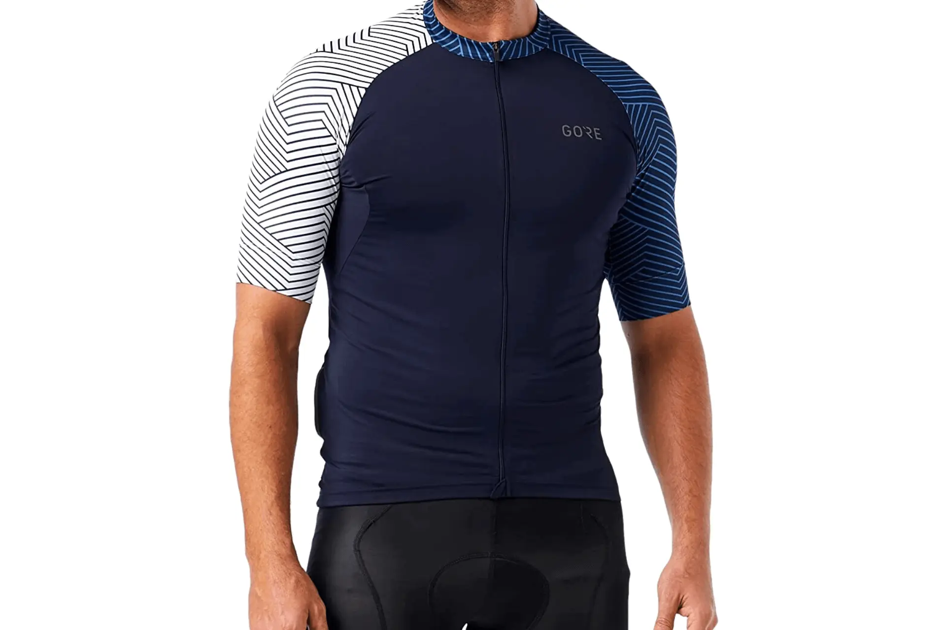 Gore wears a men's cycling jersey