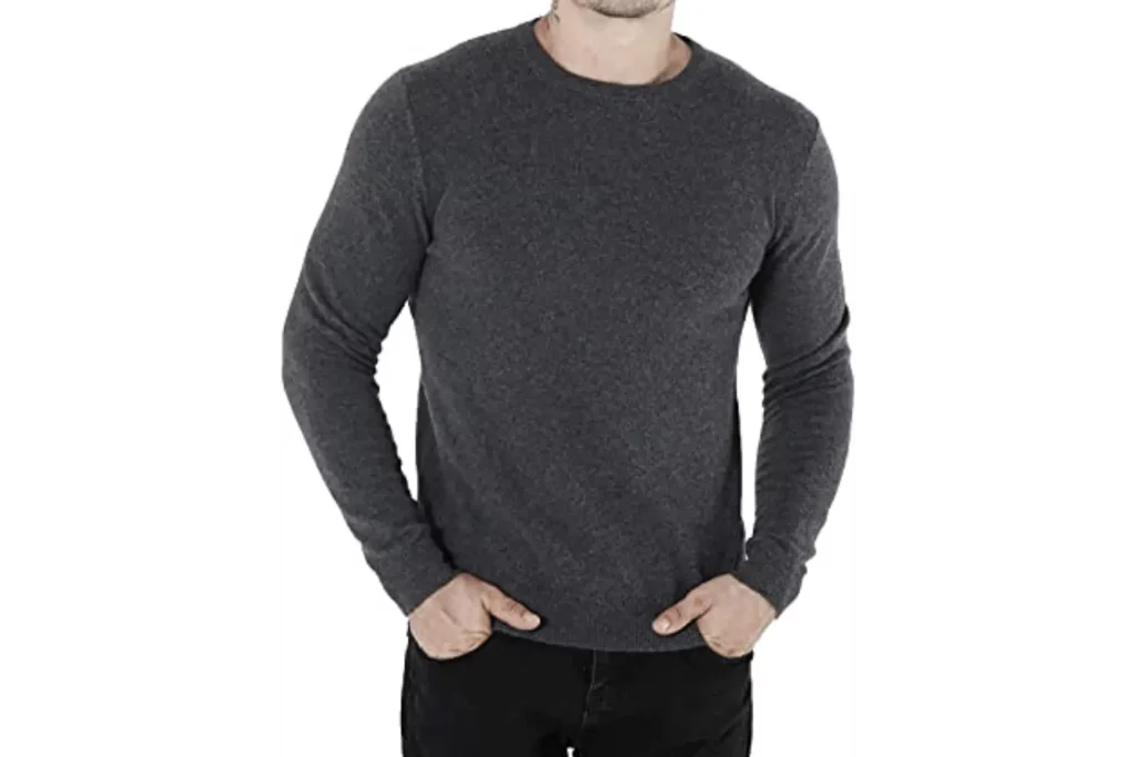 WOSICA Men's 100% Cashmere Pullover with Long Sleeve Crew Neck