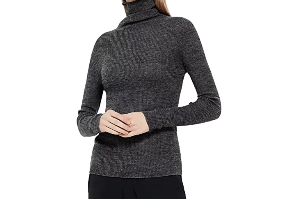 Pacibe Women’s Turtleneck Sweater Pure Merino Wool Seamless Ribbed Long Sleeve Sweater Pullover Tops