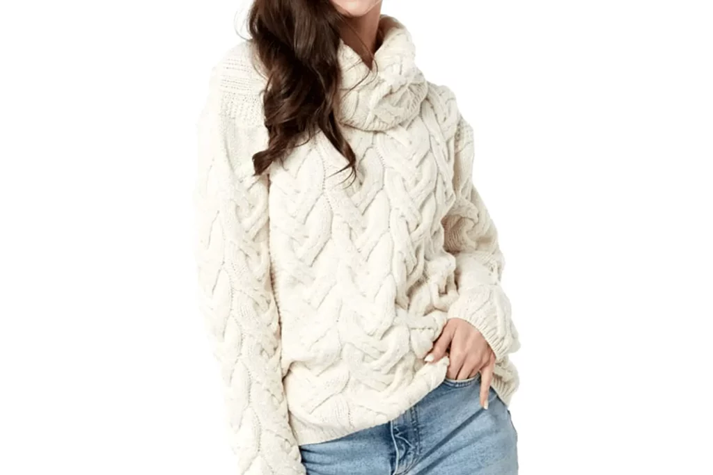 Super Soft Irish Merino Wool Chunky Cable Knit Cowl Sweater for Women