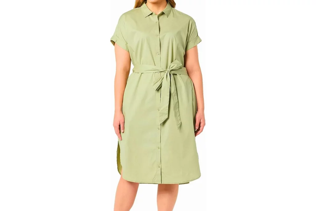 Amazon Essentials Women's Relaxed Fit Short Sleeve Button Front Belted Shirt Dress