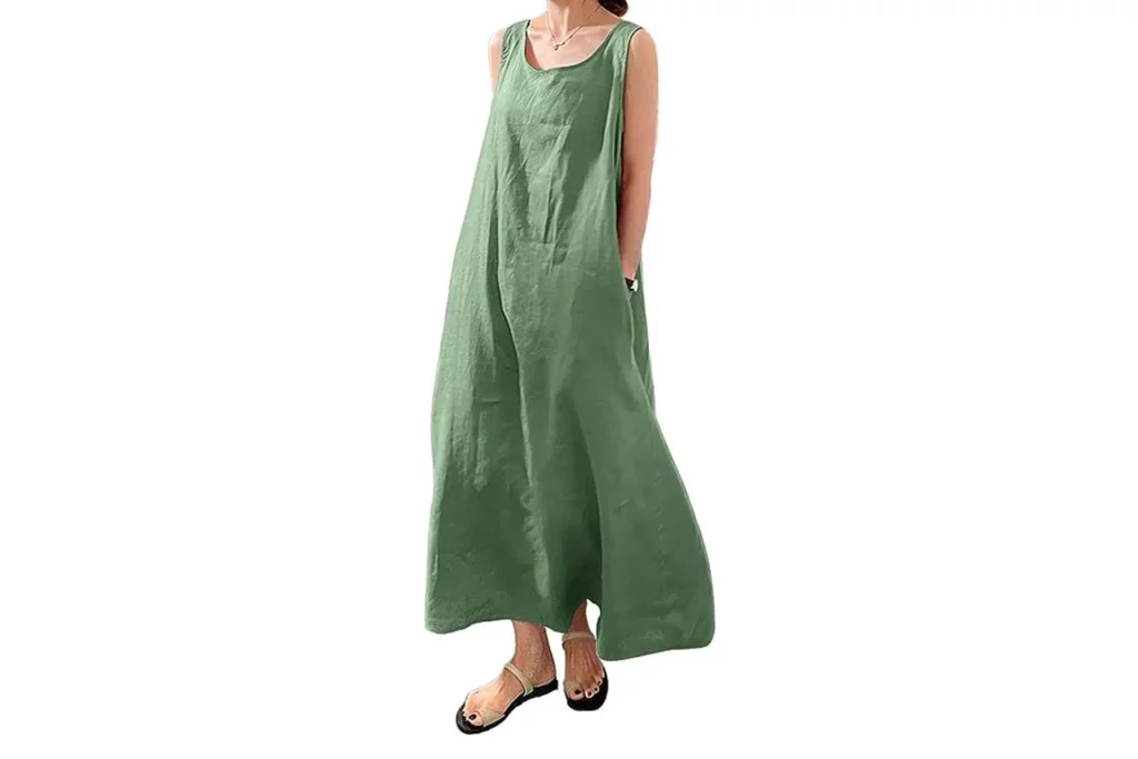 Women's Sleeveless Cotton Sundress Maxi Tunic Tank Beach Dress with Pocket from Chouyatou