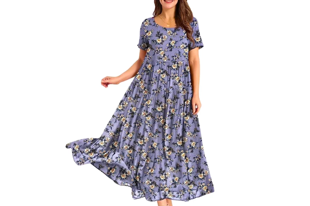 YESNO Women's Loose Casual Bohemian Flower Dresses with Pockets Short Length Summer Beach Swing Dress