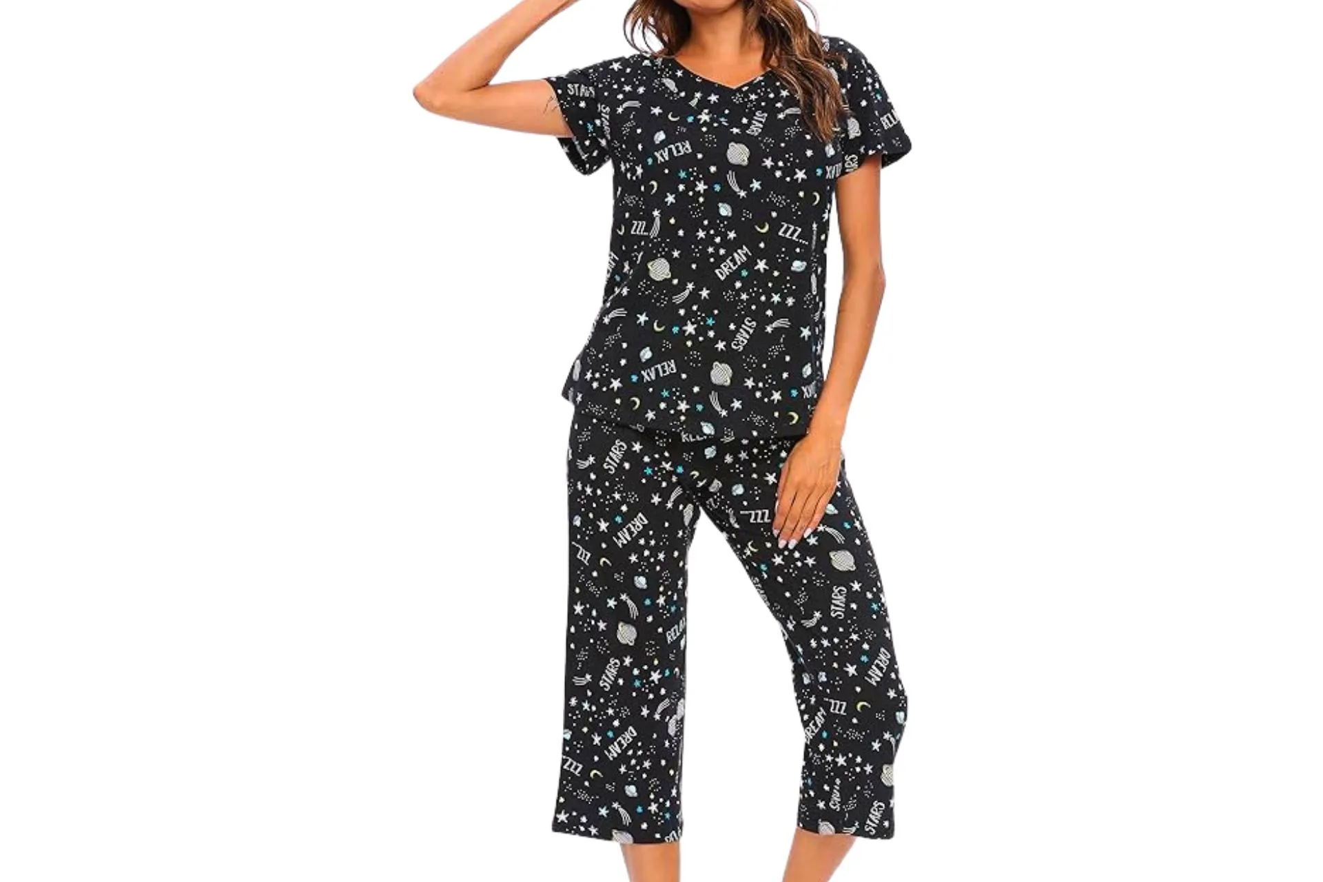 ENJOYNIGHT Women's Sleepwear Tops with Capri Pants Pajama Set